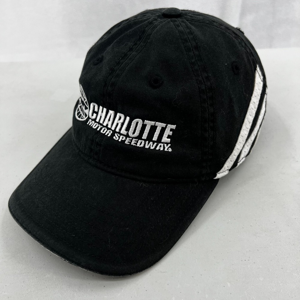 Adidas Charlotte Motor Speedway Men's Hat Black White 3‎ Stripe Baseball Cap